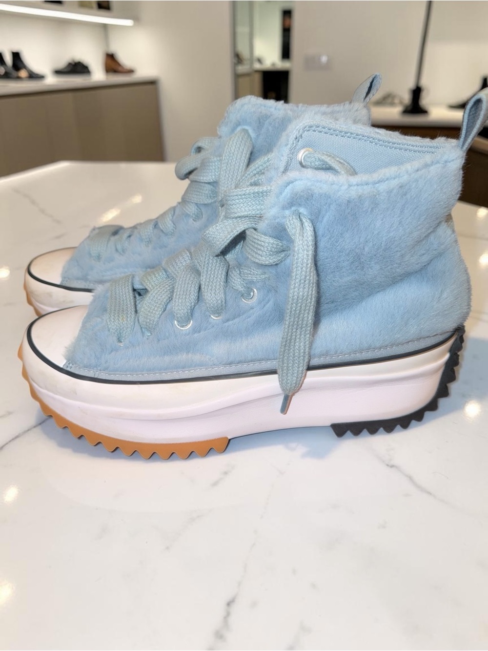Light Blue Faux-Fur converse tim run star Platform High-Top Sneakers — Women